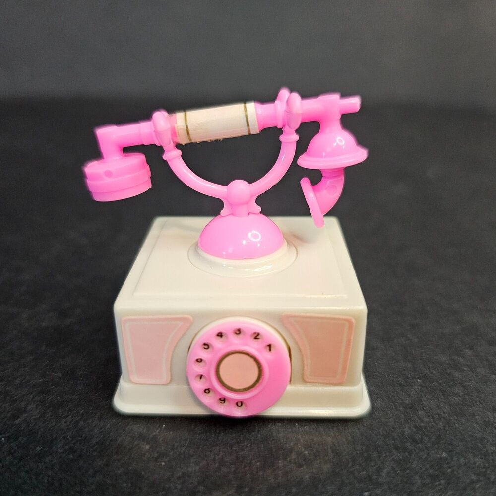 Vtg Barbie Rotary Phone Wind Up Rings Works 2" Tall 2 Piece